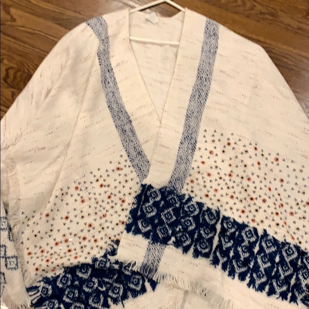 Free People Poncho-Fringe & Mirror Details EUC